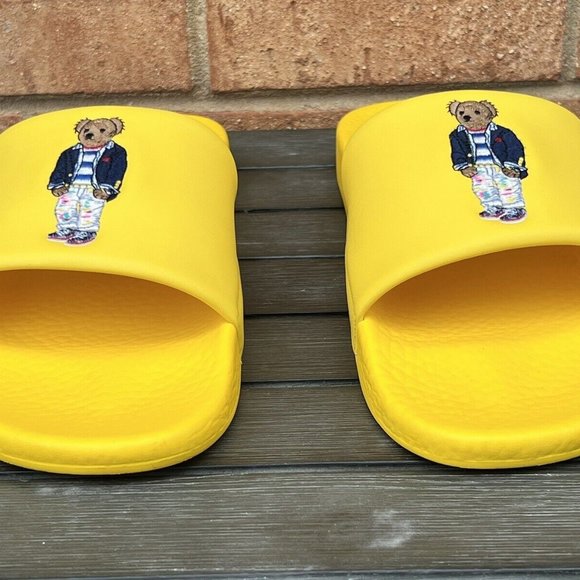 Polo Ralph Lauren BIG POLO BEAR Pool Slides Sandals Yellow Men Size 12 NEW main image 9